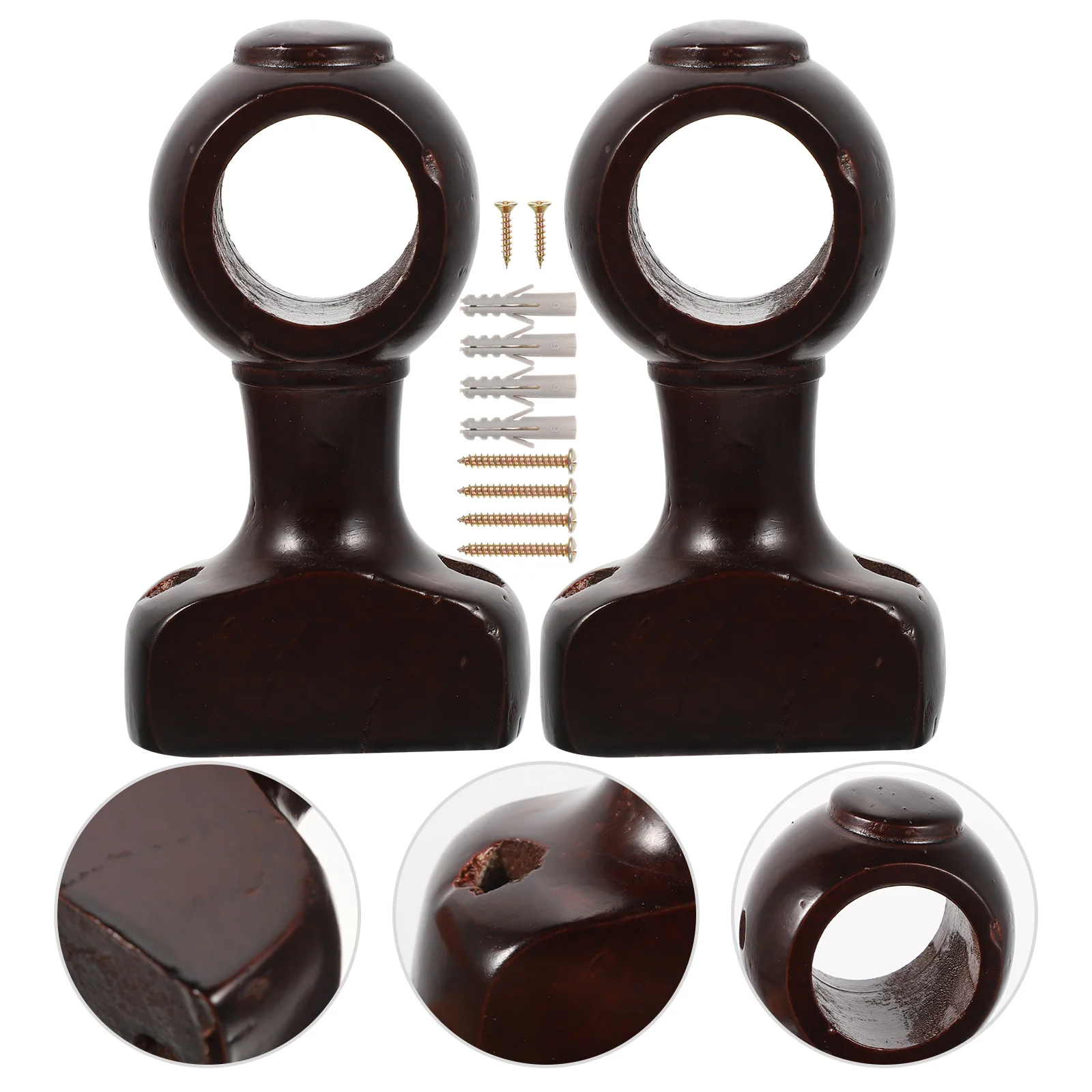 

2 Pcs Wood Hangers Curtain Rod Bracket Valance Brackets Hooks for Wall Coat Rods Pole Holder Mounting