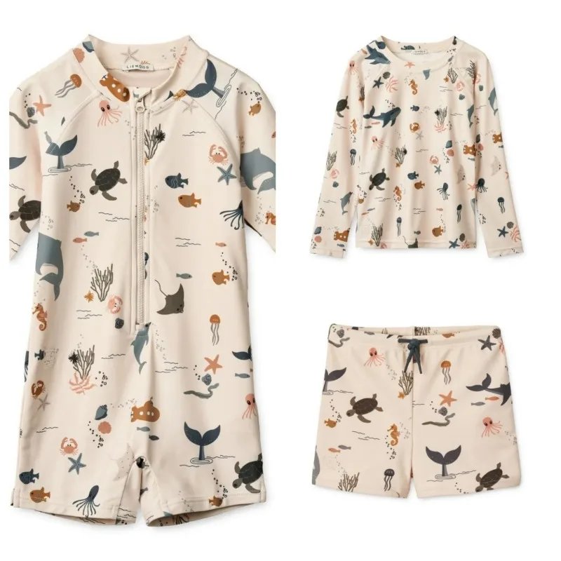 Baby Swimwear Boy Beach Shorts Boys Swimwears Ocean Long Sleeved Swimsuit Star Kids Vacation Sunscreen Swimsuits Sun Hat