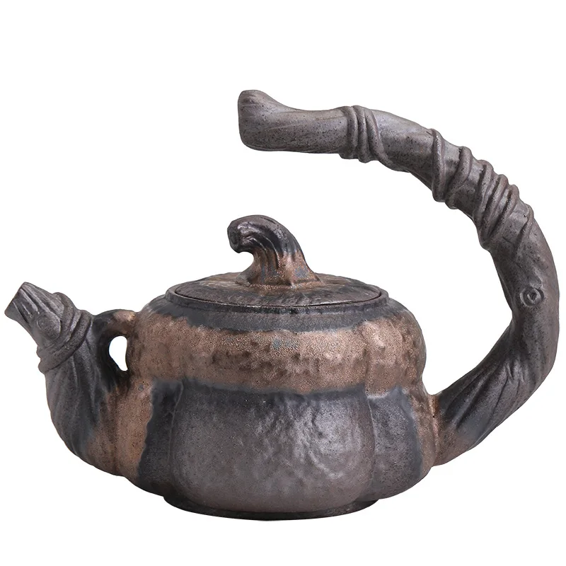Japanese Handmade Stoneware Teapot Tea Pot Gilt Pumpkin Lifting Beam Pot Candle Warm Teapot Set Infuser Teaware Kitchen Dining