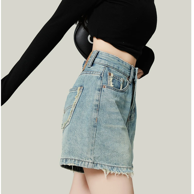 Denim Shorts Women's Washed Cotton Spring and Summer New High Waist Design Sense Loose All-Match Slimming A- line Blue Wide Leg