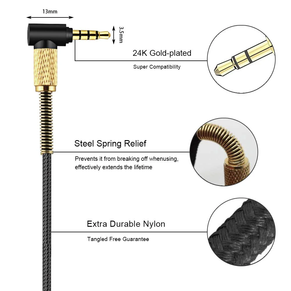 OFC Aux 3.5mm Replacement Nylon Braided Cable Extension Cord For Edifier W855BT W860NB W800BT W830BT W808BT W820BT Headphones