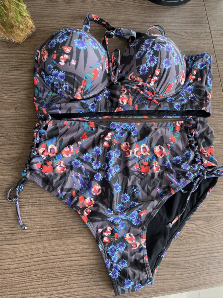 2023 New Cut Out Women Swimsuit Laced Up High Waist Bikini Sets Push Up Underwire Swimwear 4XL Large Size Bathing Suit Mujer