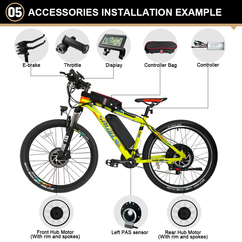 電動自転車変換キット,20〜29インチの前輪および後輪ハブモーター,48V