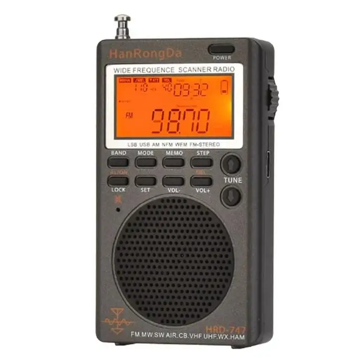 HanRongDa HRD-747 ޴ Ǯ  ̴  ű, ׷  ű, FM, MW, SW, SSB, LSB, AIR, CB, VHF, UHF, UBD, WX