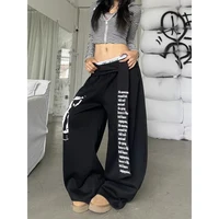 ZHIZOU Women Gray Gothic Baggy Y2k Letter Print Pants Harajuku 2000s Vintage Oversize Sweatpants Wide Leg Trousers Autumn 2025 - Image 5