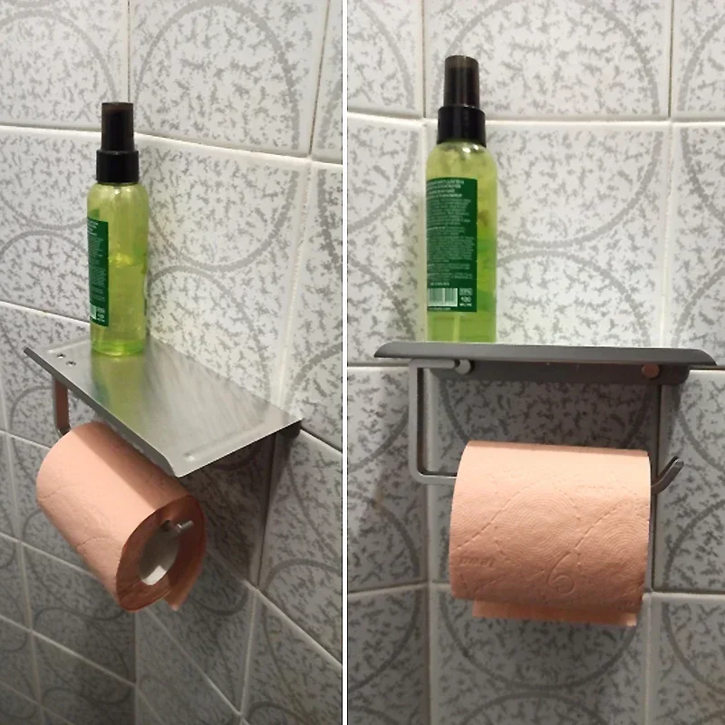 Aluminum Alloy Toilet Paper Holder Bathroom Wall Mount WC Paper Phone Holder Shelf Towel Roll shelf Accessories