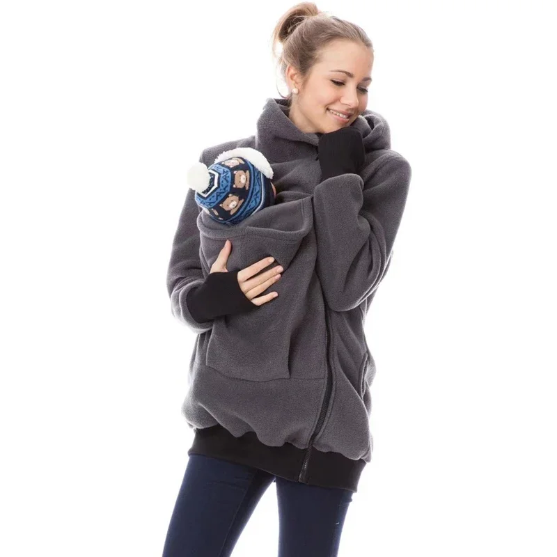 2-in-1 Multifunctional Kangaroo Mother's Hoodie Postpartum Outdoor Breastfeeding Coats Solid Classic Soft Cozy Parenting Jackets