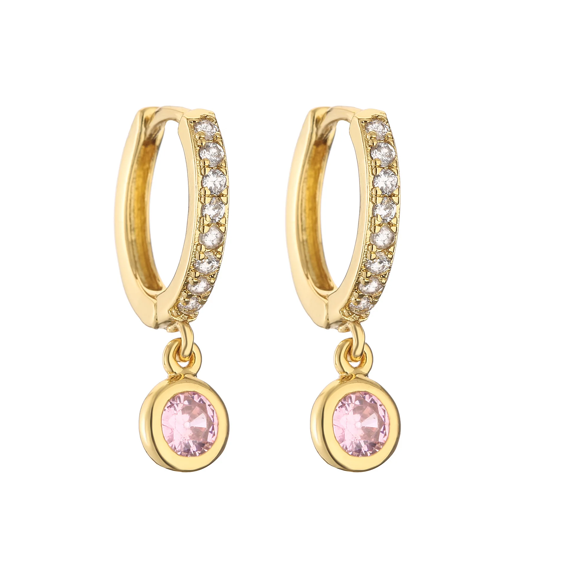 

Women's Earrings Plated with 18k Gold Pink Crystal Zircon Round Earrings Sweet Romantic Fashion Jewelry Gifts