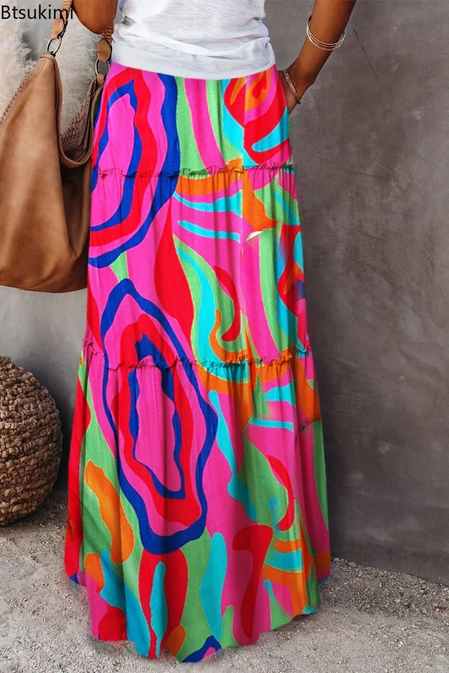 Jupe mi-longue à fleurs pour femmes, nouveau Style de mode coréenne, Slim, ligne a, mi-mollet, longue, été / Jupes