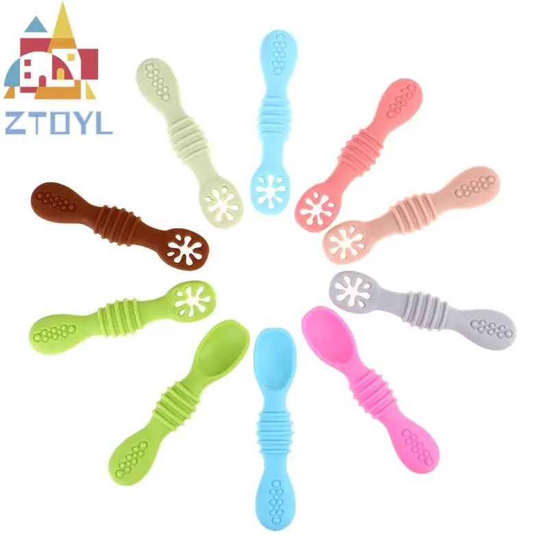 

New Baby Spoon Silicone Teether Toys Learning Feeding Scoop Training Utensils Newborn Tableware Infant Learning Spoons Teether