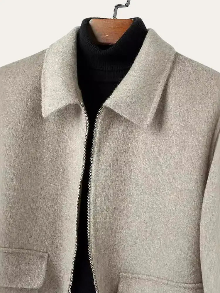 Italian Sle Thiened Double-Faced Wool And Camere Jaet Men's ort Collarl Coat Autumn Winter Warm Stand Fit Coat