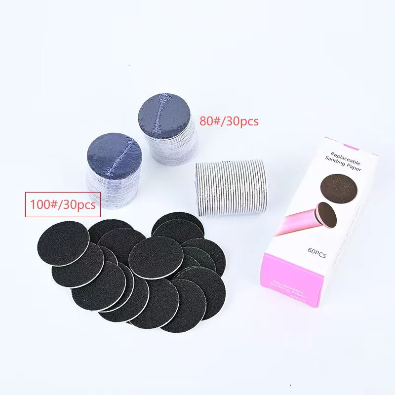 Nail File Sanding Paper TP43mm 60pcs/Box Nail File Cuticle Callus Replaceable Sanding Paper Professional Pedicure Foot Dead Skin Sandpaper for Electric