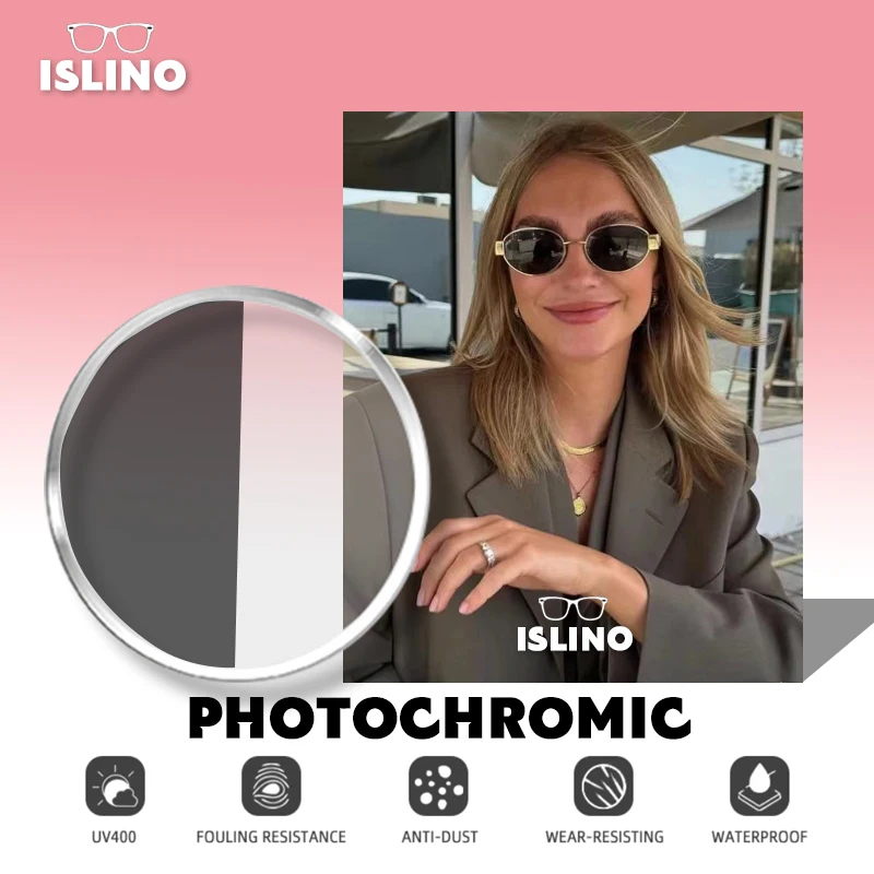 ISLINO Anti Blue Light Rays Photochromic Series Progressive Lens 1.56 1.61 1.67 1.74 Prescription CR-39 Resin Aspheric Lenses