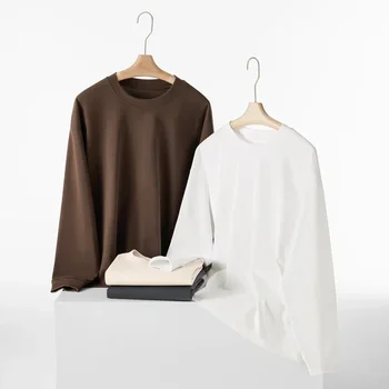 AOSSVIAO 2025 جديد كم طويل تي شيرت النساء الإناث 300 جرام عادية تيس سيدة الصلبة الأساسية أبيض أسود الكورية القمم 3