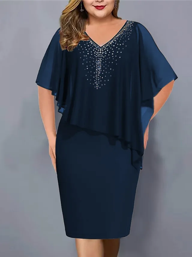 

2024 New Elegant Summer Party Dress Rhinestone Decor Daily Wear Bodycon Plus Size Chiffon Lady Banquet Dress