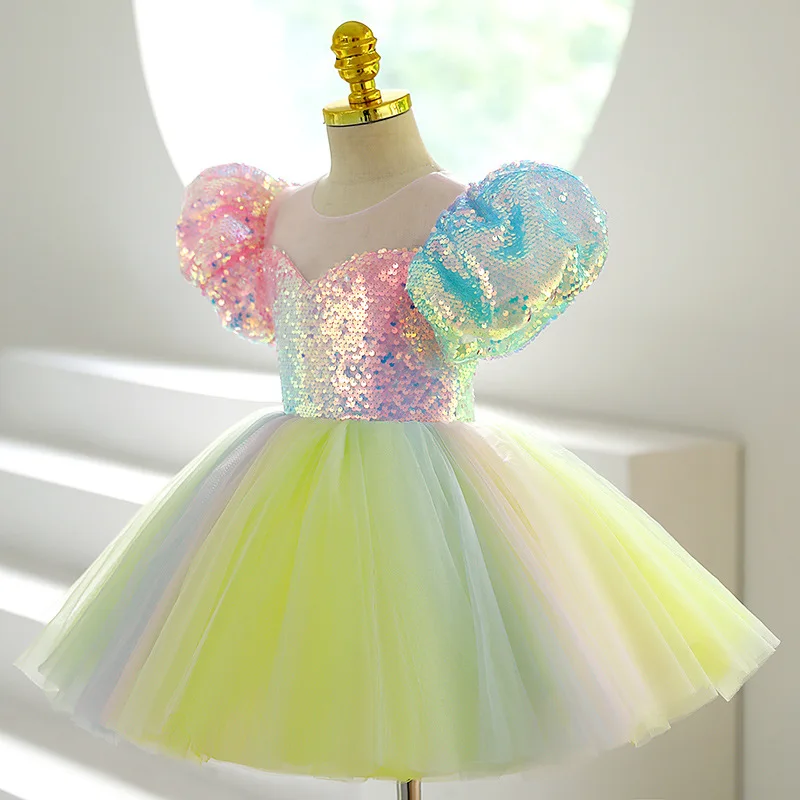 

2023 Summer Sequins kids mermaid birthday party dresses for day and night children's Short dresses girls summer charm costume