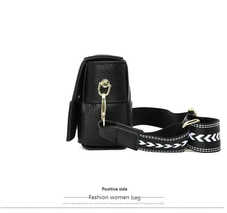 100% Cowhide Women's Shoulder Bags Genuine Leather Woven Crossbody Bags Wide Straps Messenger Bags Fashion Designer Brands Totes