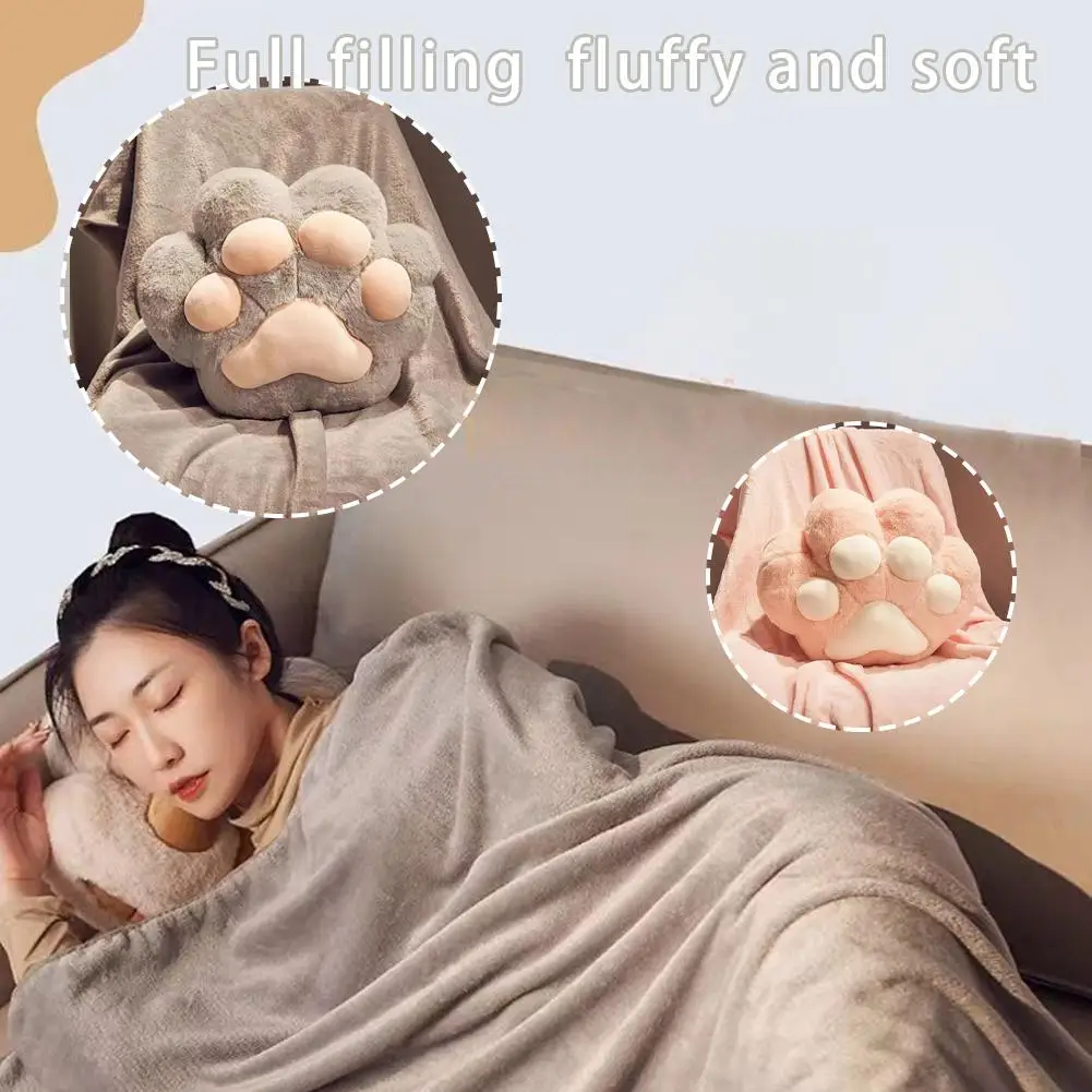 귀여운 낮잠 고양이 발 담요, 부드러운 이중 목적 사무용품, 에어컨 쿠션 베개, 핸드 워머 G8P5