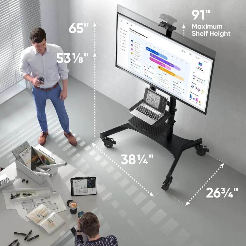 Movable TV Stand with Wheels for 50-86 Inch TVs, Adjustable Height, Supports Up to 233 lbs, VESA 800x50