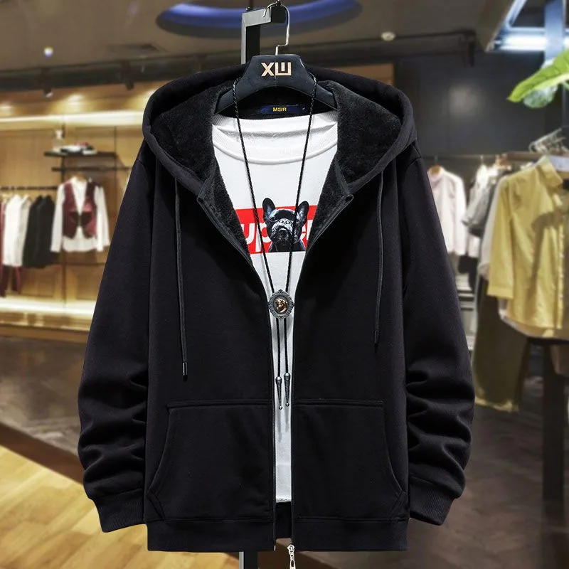 2023 New Cotton Autumn Winter Fattening Plus Size Zipper Sweater Men Cashmere Cardigan Loose Men Hoodie Coat
