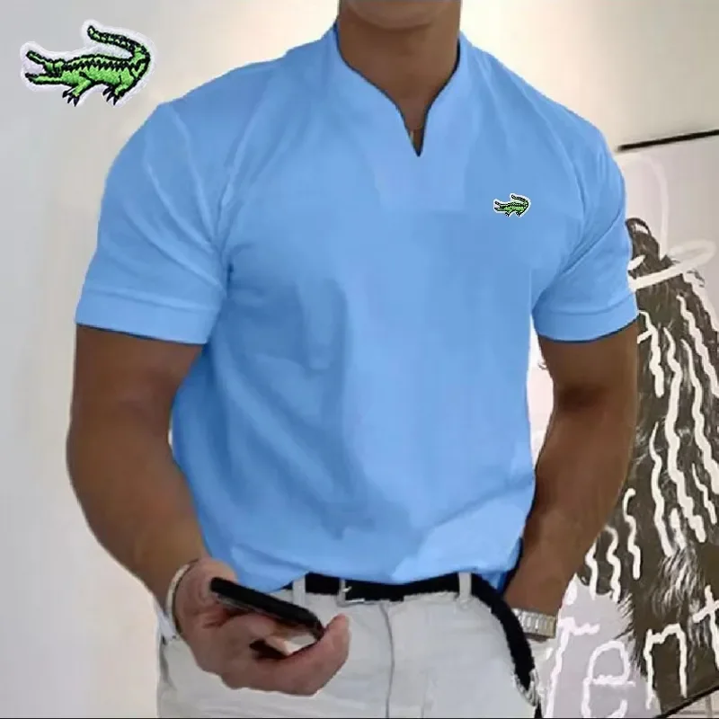 

Men's V-neck Polo Shirt High Quality Cotton Embroidery Spring/Summer New Loose Short Sleeve T-shirt Casual Sports Breathable Top