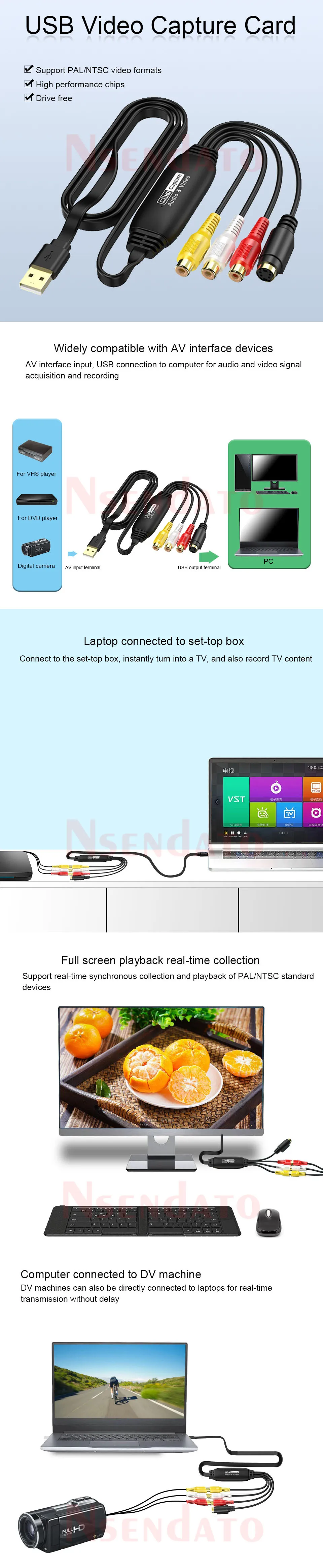 USB AV Recorder video audio capture box 1080p 30hz VHS TV DVD VCR Audio Capture