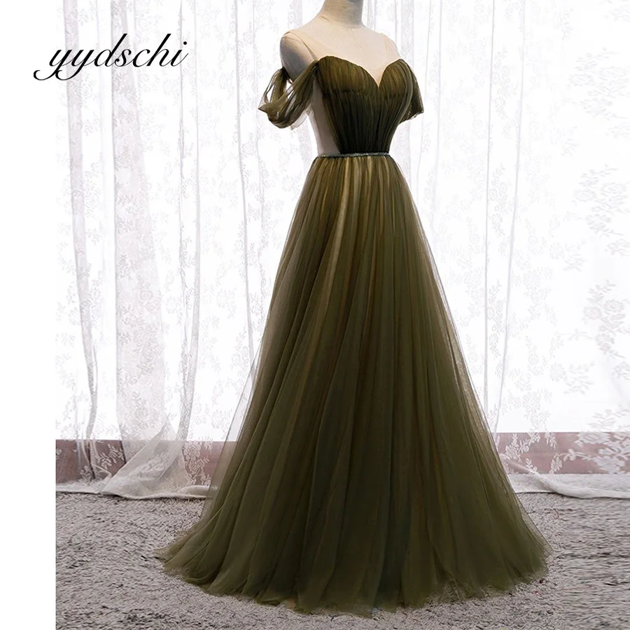 

Dark Green Illusion Lace Prom Dress Sexy V-Neck Off the Shoulder A-Line Floor Length Slim Beach Princess Dresses for Women 2023