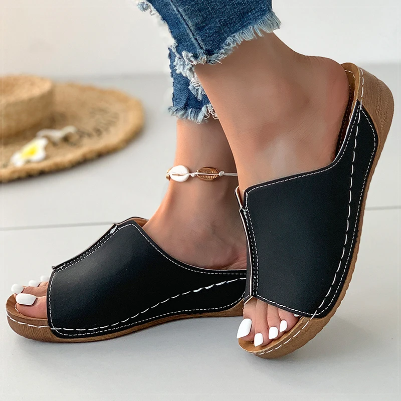 Women's Sandals 2025 Summer Shoes Women Soft Heels Sandals Low Platform Slippers Summer Sandalias Mujer Indoor Outdoor Footwear