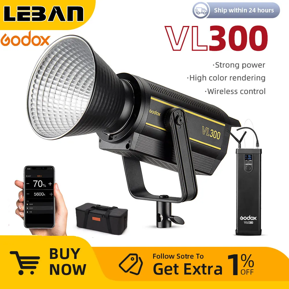 Godox-LEDスタジオランプVL-300,300W,5600K (VL300),ランプ,連続出力