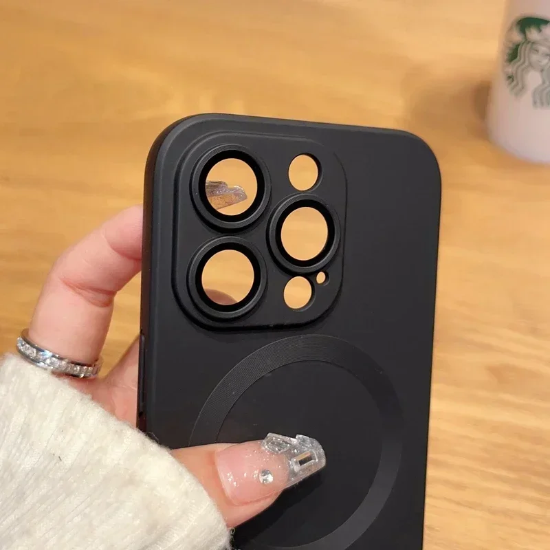 Premium MagSafe Wireless Charging Phone Case - Soft Magnetic Black Shockproof Silicone Cover