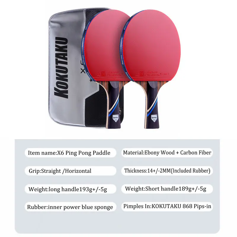 KOKUTAKU X6 Star Ping Pong Paddle Advanced 7 Plywood Ebony