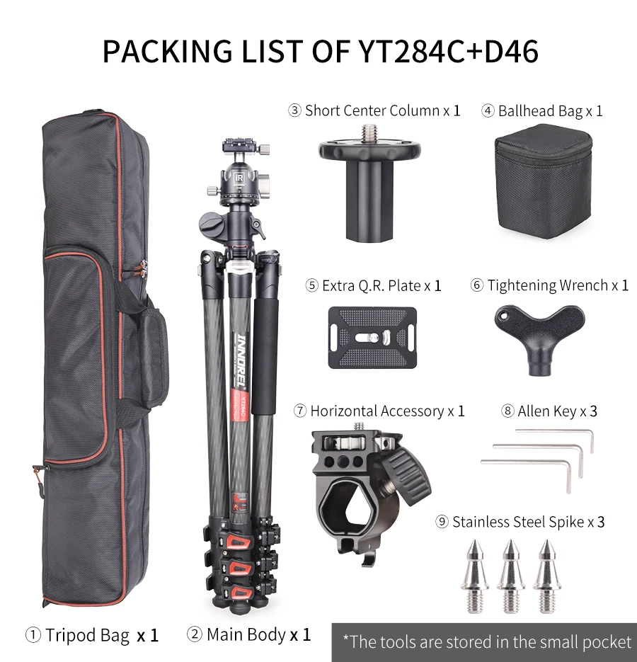 YT284C Professional Carbon Camera Tripod with rotatable multi-angle center colum