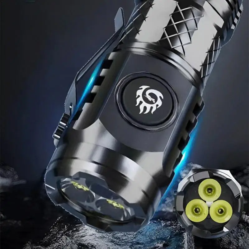 Mini Flashlight Three-Eyed Monster Super Power Rechargeable Portable Lighting