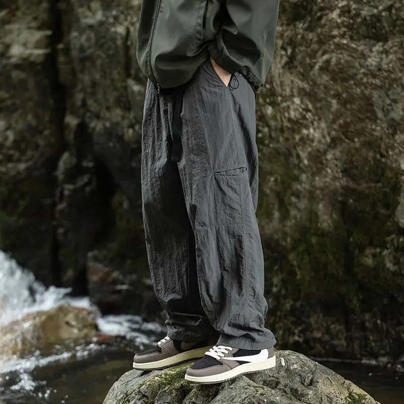 Autumn Cargo Pants Men 100% Nylon Safari Style Solid Double Side Pockets Men Pants Outdoors Tourism Clothes wide leg pants fashion pants fashionable wide leg pants