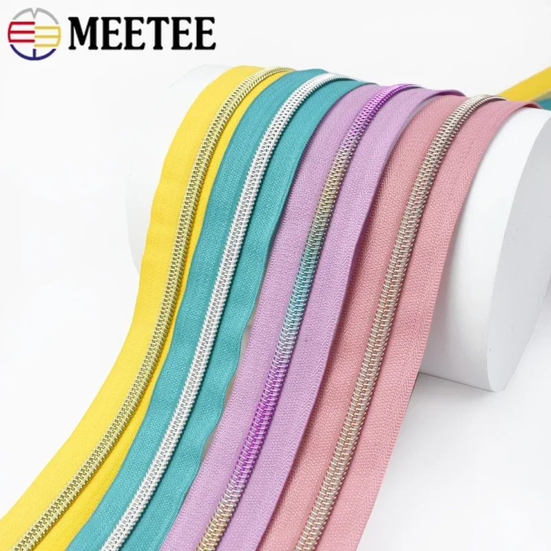 Meetee 나일론 지퍼 테이프 장식 무지개 이빨 지퍼, 포켓 핸드백 DIY 코트 지퍼 수리 키트, 바느질 액세서리, 1 m, 2 m, 3 m, 4 m, 5m