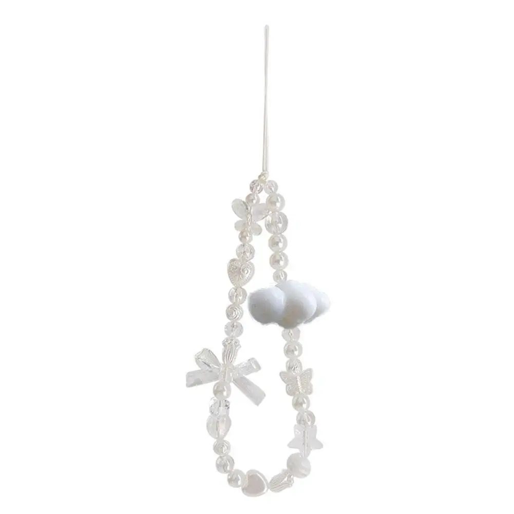 Cordón de flores de nube blanca transparente para mujer y niña, soporte de teléfono, colgante de flores, accesorios de lazo, joyería R8W8