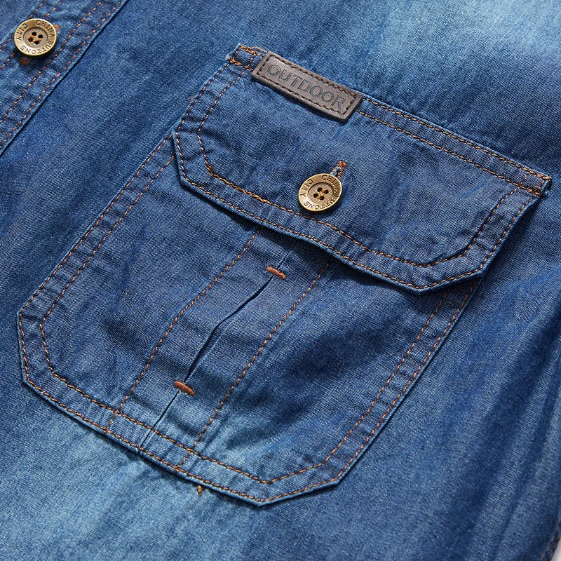 Denim Shirt Men Clothing Short Sleeve Denim Tiki Fashion Blouses Social T-shirts Luxury Hawaiian Cotton denim shirt