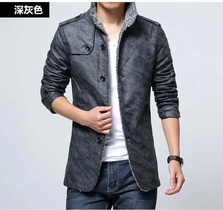 thumbnail image 1 of Chaqueta de cuero PU con cuello de piel gruesa de terciopelo sólido para hombre de otoño e invierno, chaqueta de cuero de talla grande, abrigo de motocicleta, ropa de motorista para hombre, 1 of 5