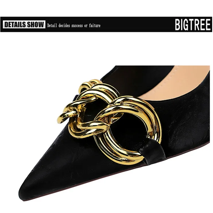 Women 7.5cm 9.5cm High Heels Escarpins Pumps Lady Metal Chain Low Heels Fetish Nightclub Slim Fit Party Green Office Prom Shoes