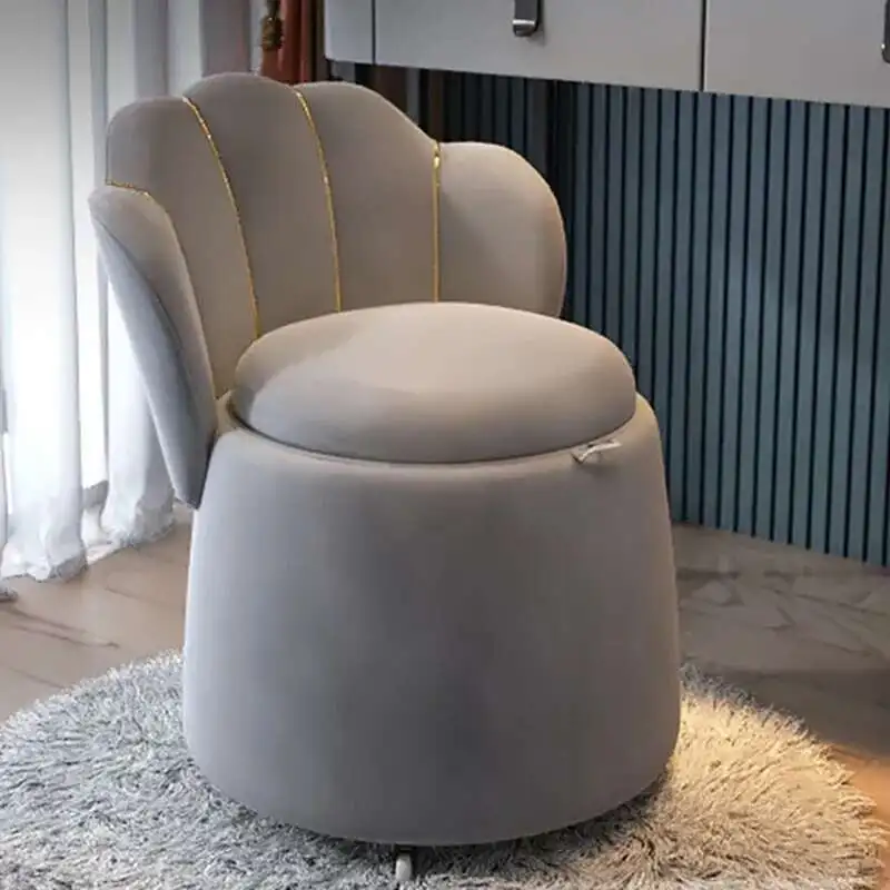 Light Luxury Makeup Bench Bedroom Small Household Dressing Table Stool Storage with Backrest Round Stool Storage Makeup Chair