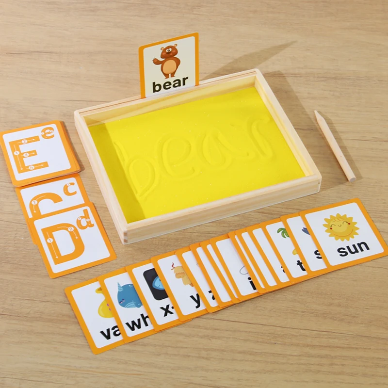 Wooden Montessori Sand Tray With Wooden Pen For Writing Letters And Numbers