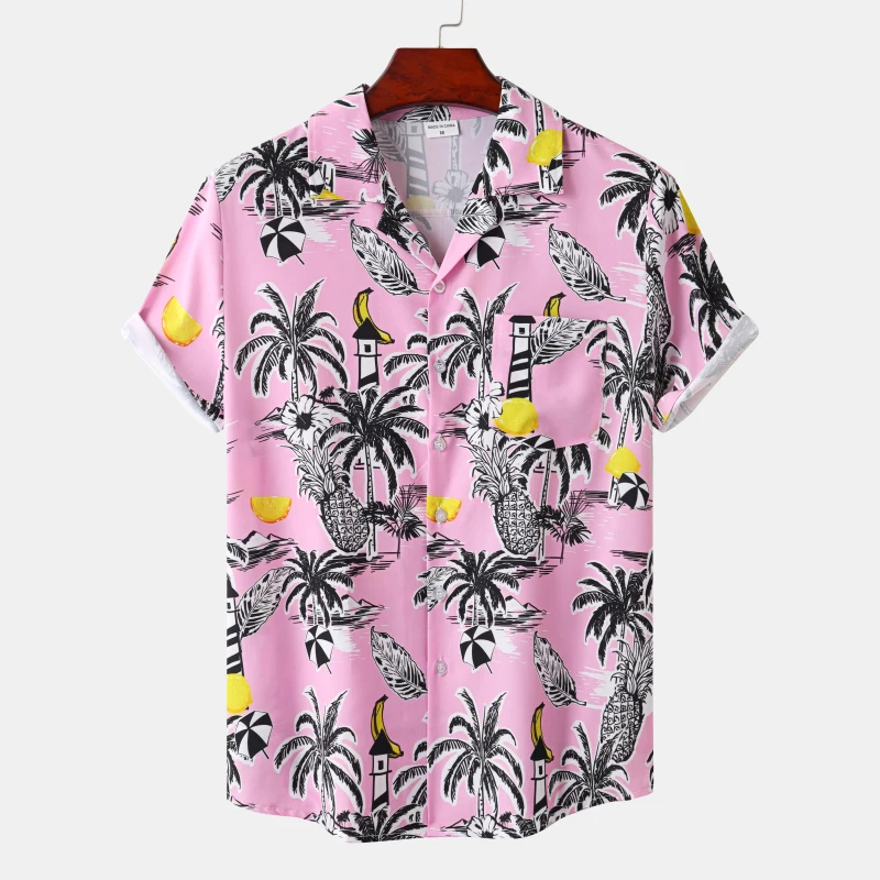 Casual Short Sleeved Shirt Hawaiian Shirt Short Sleeved Shirt Button Down Shirt Hawaiian Men's Shirt Beach Coconut Tree Print Short Sleeve Men's Clothes Fashion Lapel Button Top T-shirt