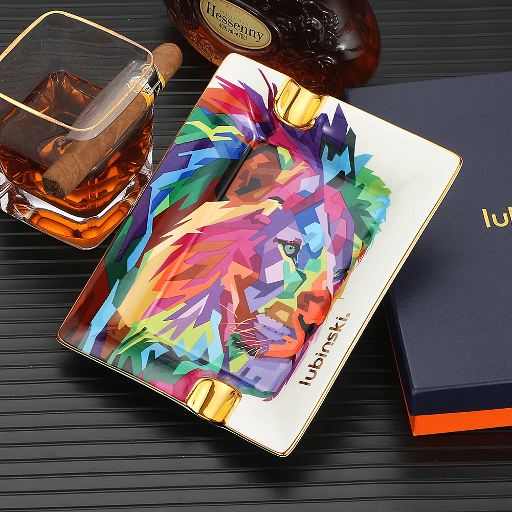 Lubinski Cigar Ashtray Home Living Room Ceramic Ashtray Creative Large Luxury Tobacco Ash Tray 2 Tubes Cigar Accessories Square ceramic ashtray