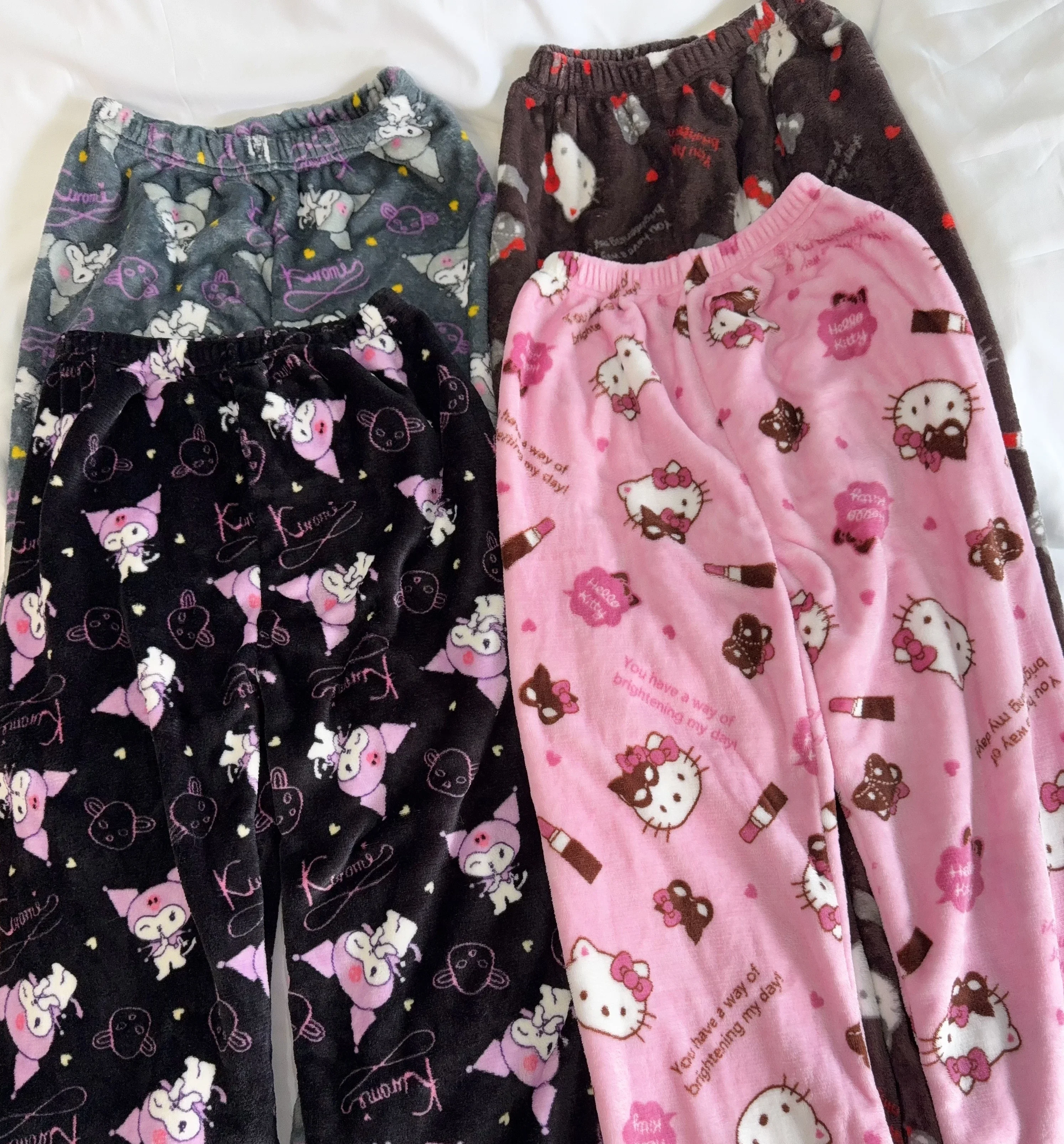 Hello Kitty Kuromi Flannel Pajama Pants Anime Cartoon Sanrio Home Pants Couple Home Sleepwear Trousers Leisure Clothing pajama pants sleep bottoms