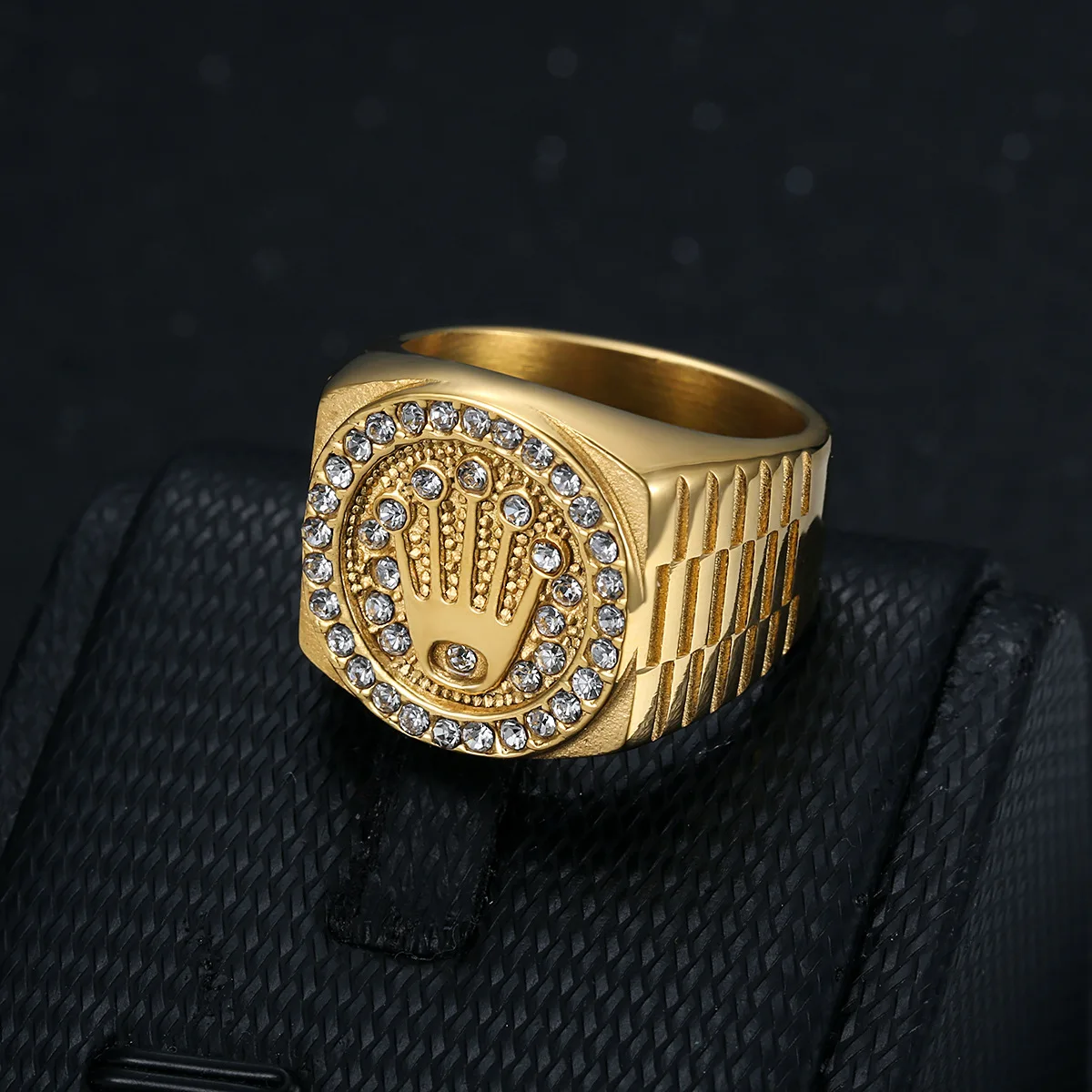 Goud Ring Rolex Krone Inlaid Rhinestone Hip Hop Ring For Women And