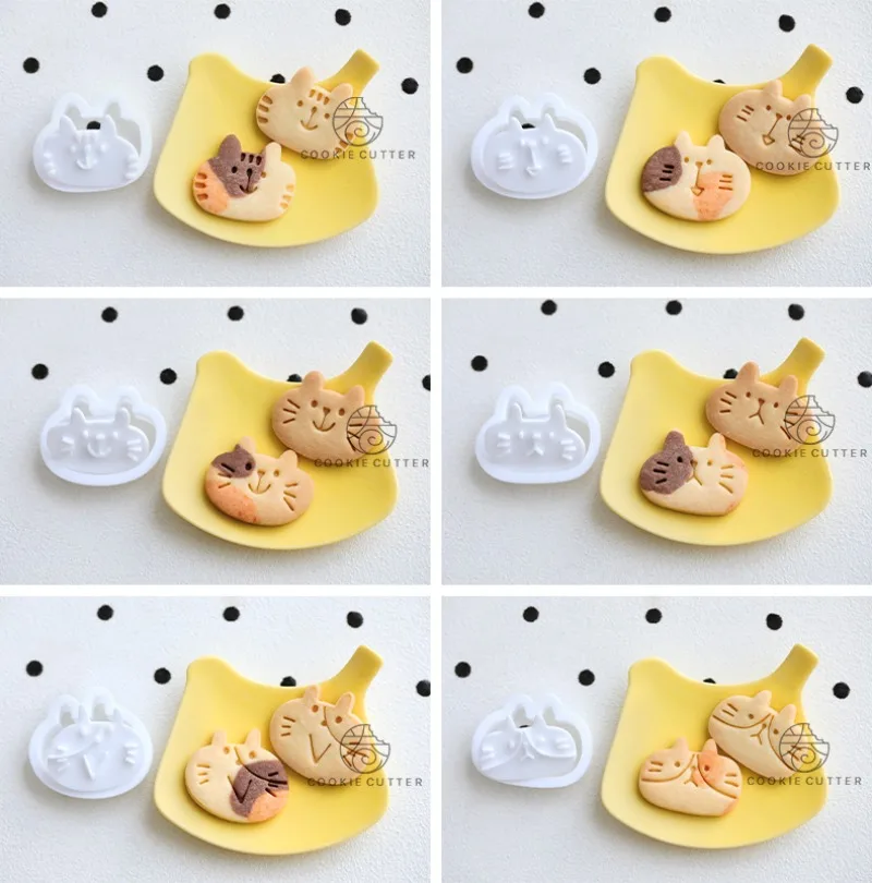 Mini Cat Cookie Mold Set Cartoon Cat Claw Fish Bone Shape Cookie Stamp Fondant Cake Decoration Tools 3D Hand Pressure Plastic cookie cutter baking mold cookie mould cookie printing mold fondant cutter baking decorating tools cookie maker press kit
