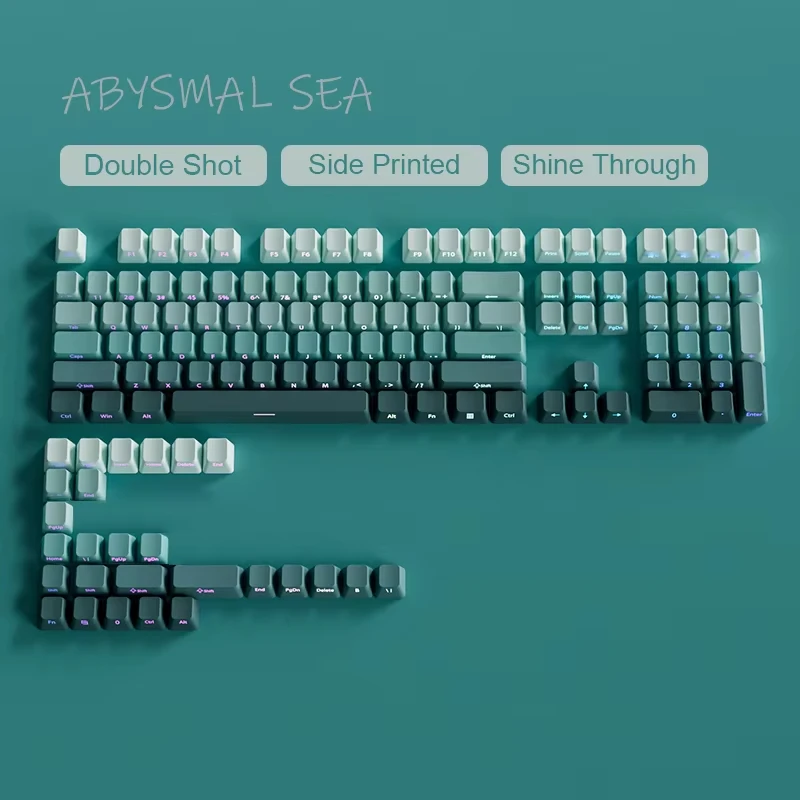 Gradient Green Shine Through Keycaps - PBT Double Shot Side Printed, OEM Profile for Gaming Keyboards (135 Keys)