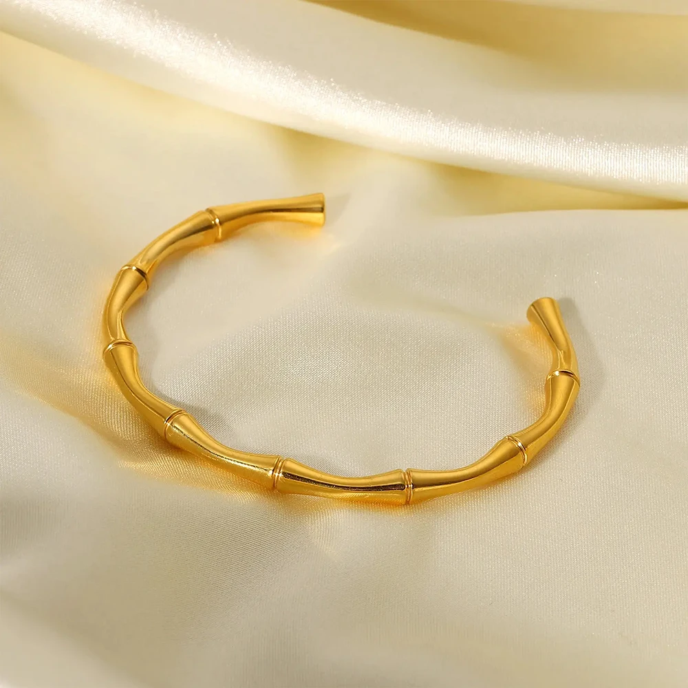 eManco Stainless Steel Bamboo Bangles Men Women Fashion Gold Plated Bracelet Jewelry Party Gifts