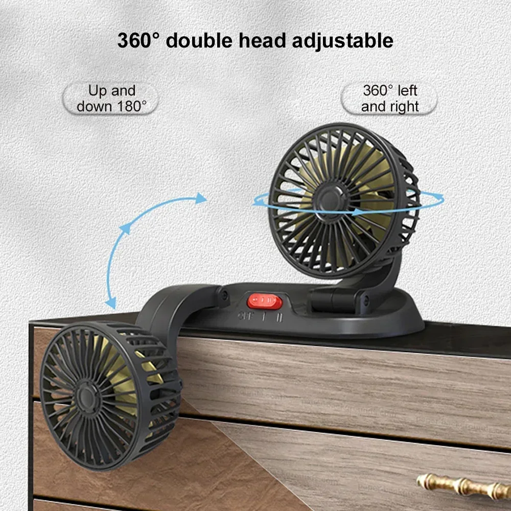 Car 5V 12V 24V Fan Cooling Car Fan Dual Head Usb Car Fan 2 Speeds Adjustable Auto Cooler Air Fan Car Accessories Wind Regulation 5