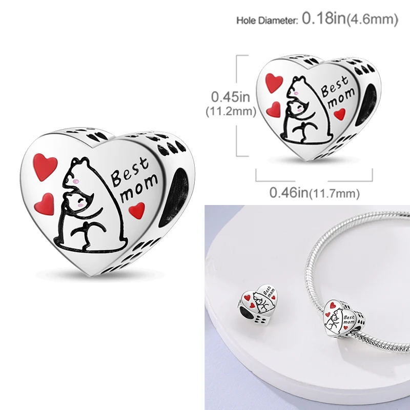 925 Sterling Silver Heart Shaped Charm Beads Butterfly Flower Pendant Fit DIY Bracelets Jewelry Making